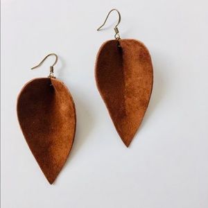 Leather leaf earrings, NEW